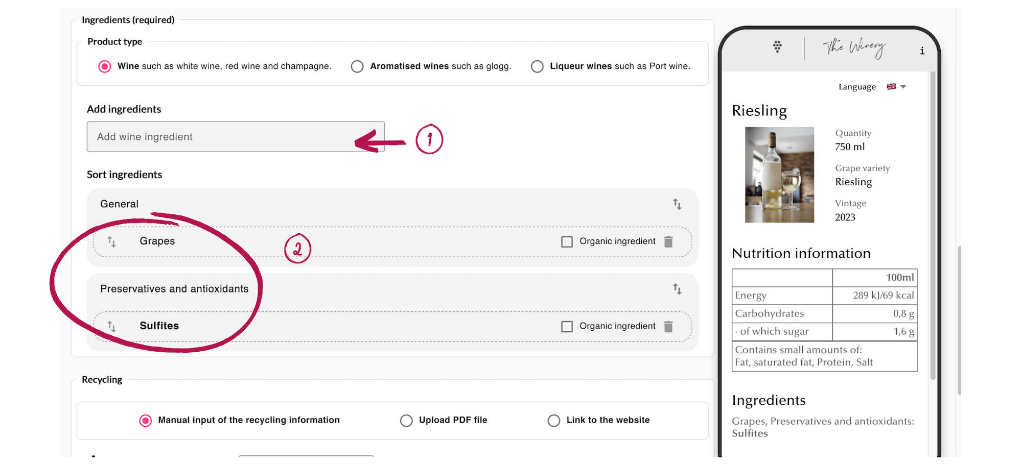 e-label wine: ingredients